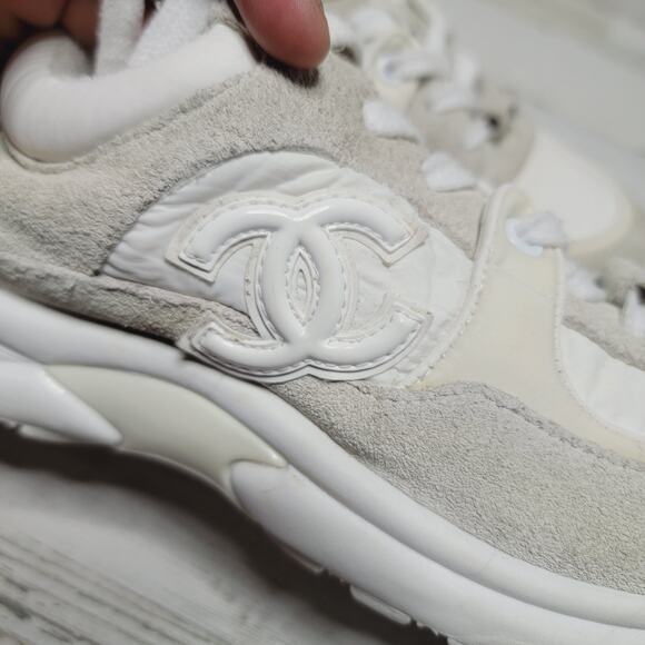 CHANEL White and Gray Sneakers - Picture 6 of 13